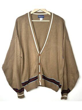 Vintage Bay Club Cardigan Sweater Mens L Korea Cotton Oversized Grandpa 90s Knit
